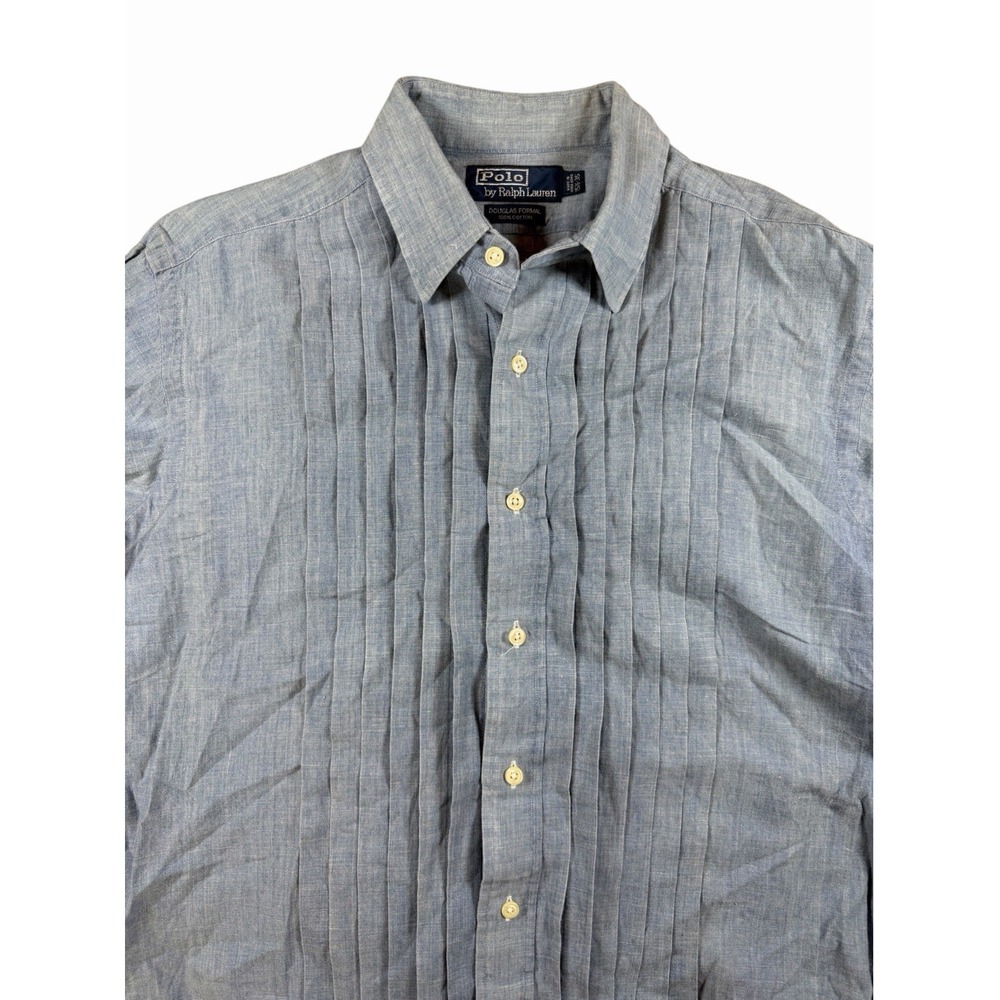 Vintage Polo Ralph Lauren Mens Douglas Formal Tuxedo Blue Shirt Size 15.5 /35
